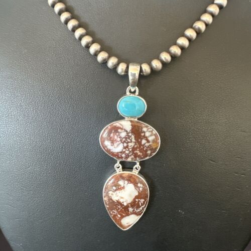 Navajo Wild Horse Blue Kingman Turquoise Necklace | Sterling Silver | 17321