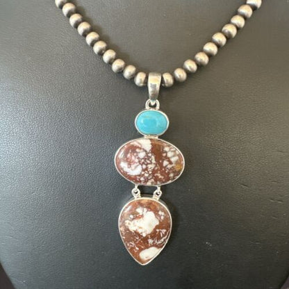 Navajo Wild Horse Blue Kingman Turquoise Necklace | Sterling Silver | 17321