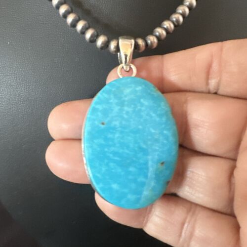 Blue Kingman Turquoise Pendant | Navajo Pearls | Sterling Silver Necklace 20" | 16689