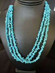 Blue Kingman Nugget Turquoise Necklace | 3-Strand Navajo Sterling Silver | 20" | 15340