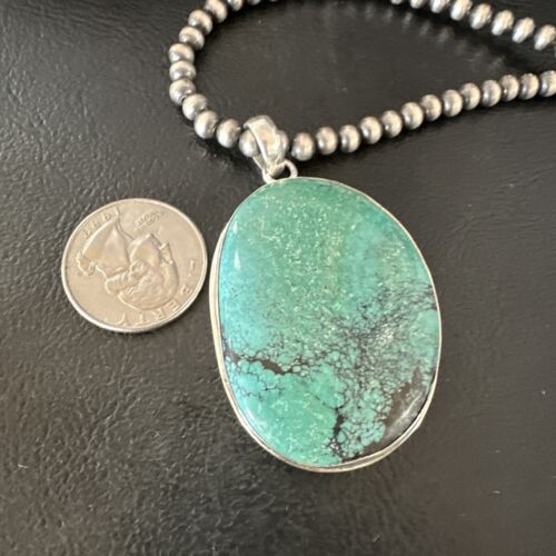 Navajo Blue Spiderweb Turquoise Pendant Necklace | Sterling Silver | Authentic Native American Handmade | 16195