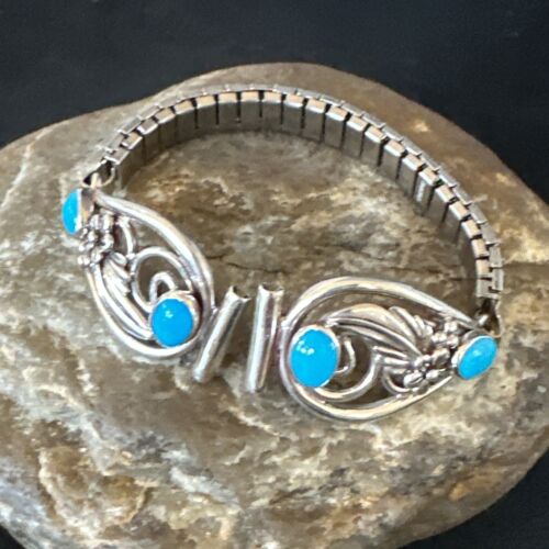 Navajo Blue Turquoise Watch Tips | Sterling Silver | Authentic Native American Old Pawn Jewelry | 15455