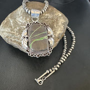Navajo Green Boulder Turquoise Necklace Pendant | Sterling Silver | Men's Women's | 16134