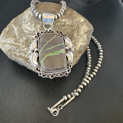 Navajo Green Boulder Turquoise Necklace Pendant | Sterling Silver | Men's Women's | 16134