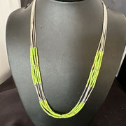 Navajo Green Gaspeite Heishi Bead Necklace | 5-Strand Stabilized Sterling Silver | 20" | 02941