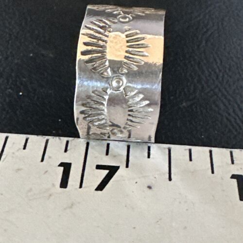 Men's Wide Band Navajo Stamped Ring | Sterling Silver | Sz 9.5 | Authentic Native American Handmade | 14982