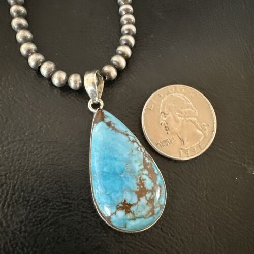 Navajo Blue Spiderweb Turquoise Pendant Necklace | Sterling Silver | Authentic Native American Handmade | 17029