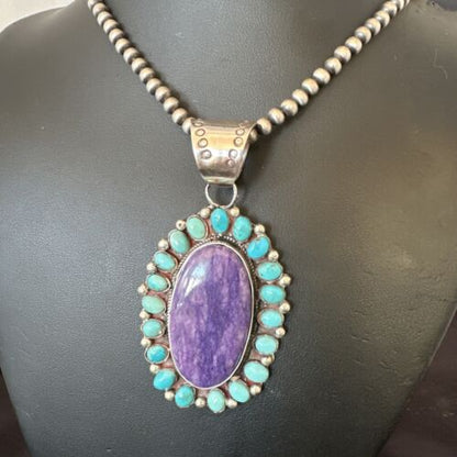 Navajo Purple Charoite Turquoise Pendant Necklace | Sterling Silver | Multi-Stone | 17145