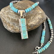Navajo Turquoise #8 Inlay Pendant Necklace | Sterling Silver | Authentic Native American Handmade | 17055