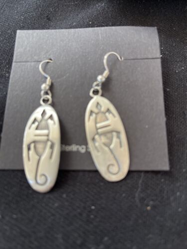 Hopi Gecko Lizard Dangle Earrings | Sterling Silver | Authentic Native American Handmade | 01505