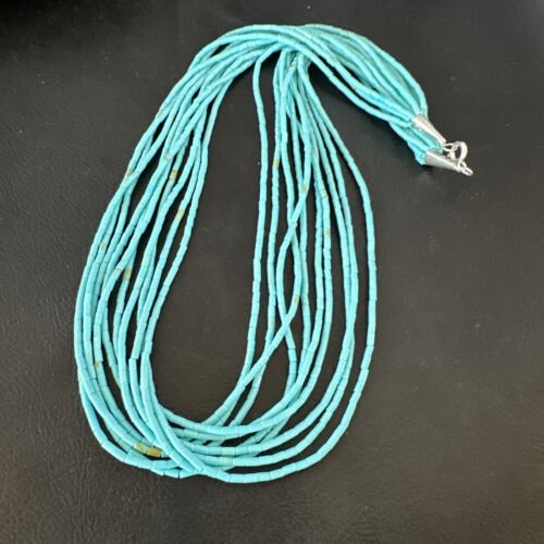 Blue Turquoise Heishi 10-Strand Liquid Sterling Necklace | 20" | 16915
