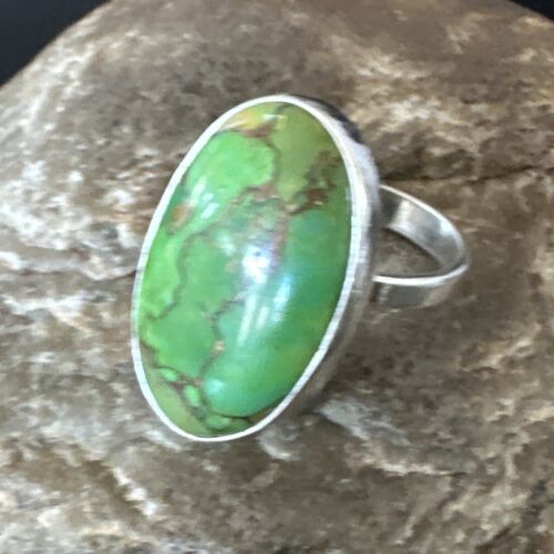 Navajo Green Mojave Turquoise Ring | Sterling Silver | Sz 8 Adjustable | Authentic Native American Handmade | 16146