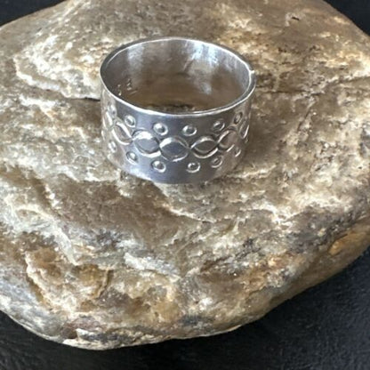 Men's Wide Band Navajo Stamped Ring | Sterling Silver | Sz 11 | Authentic Native American Handmade | 14978