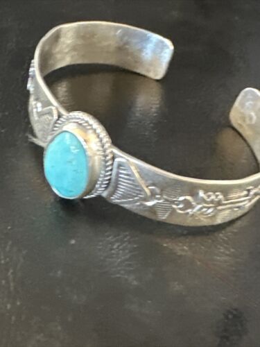 Blue Turquoise Navajo Sterling Silver Cuff Bracelet 15336