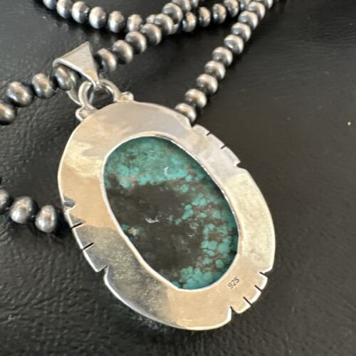 Men's Navajo Blue Spiderweb Turquoise Pendant Necklace | Sterling Silver | Authentic Native American Handmade | 16200