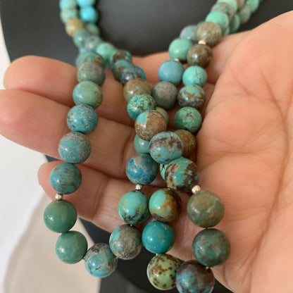 Navajo Sterling Silver Heishi Necklace | Blue Green Turquoise Beads | Authentic Native American Handmade | 02023