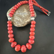 Authentic Navajo Sterling Silver Necklace | Apple Sponge Coral Graduated Beads | 25" | Native American Jewelry | 16815
