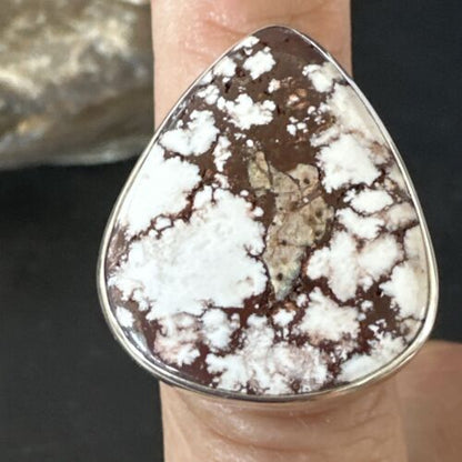 Women's Wild Horse Turquoise Ring | Navajo Sterling Silver | Sz 7 Adjustable | Authentic Native American Handmade | 15551
