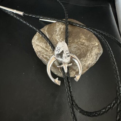 Men's Naja White Buffalo Turquoise Bolo Tie | Navajo Sterling Silver | Authentic Native American Handmade | 15274