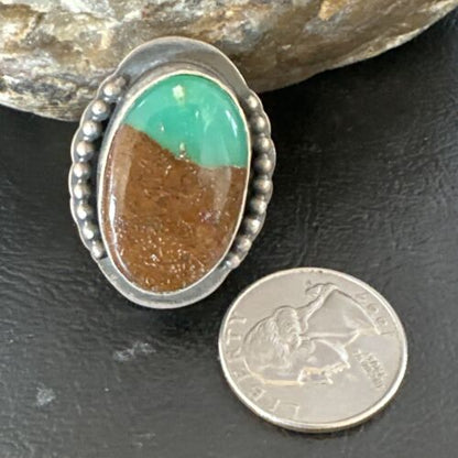 Native American Navajo Green Turquoise Ring | Sterling Silver | Sz 8 | 15917