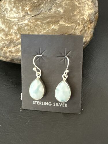 Navajo Blue Larimar Dangle Earrings | Sterling Silver | Authentic Native American Handmade | 17294
