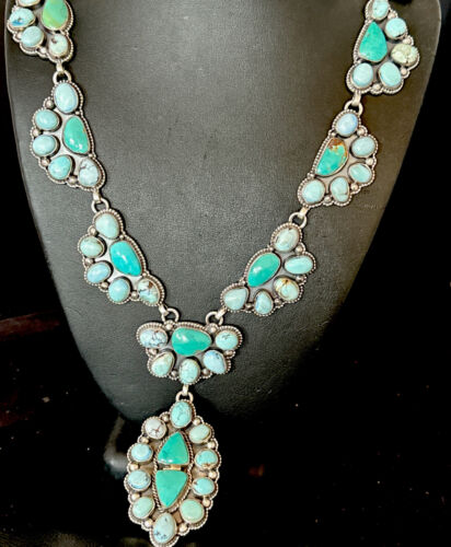 Navajo Blue Golden Hills Turquoise Lariat Necklace Pendant | 30" | Authentic Native American Handmade | 16189