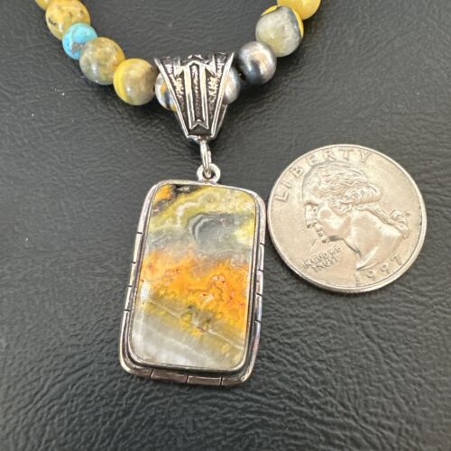 Men's BumbleBee Jasper Pendant Necklace | Navajo Pearls | Sterling Silver | Authentic Native American Handmade | 16874
