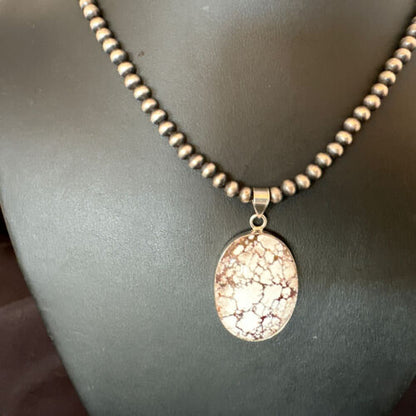 Wild Horse Turquoise Pendant Necklace | Navajo Pearls | Sterling Silver | Authentic Native American Handmade | 15720