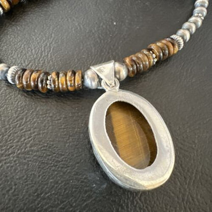 Southwestern Coffee Brown Tiger's Eye Pendant Necklace | Sterling Silver | 16" | 16368