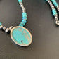 Navajo Pearls Necklace with Blue Kingman Turquoise Pendant | Sterling Silver | 11863