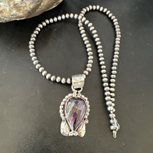 Navajo Pearls Purple Sugilite Pendant Necklace | Sterling Silver Beads | Authentic Native American Handmade | 16462
