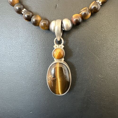 Southwestern Coffee Brown Tiger's Eye Multi-Stone Pendant Necklace | Sterling Silver | 21" | 17052