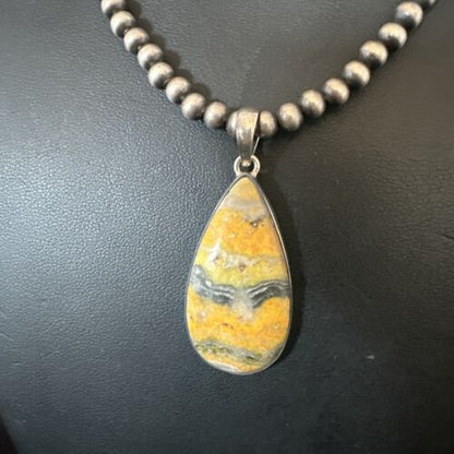 Navajo BumbleBee Jasper Pendant Necklace | Sterling Silver Pearls | Authentic Native American Handmade | 16843