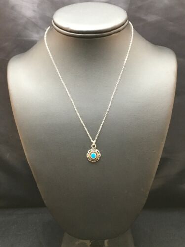 Navajo Blue Turquoise Inlay Pendant | Sterling Silver | Authentic Native American Handmade | 20" | 08969