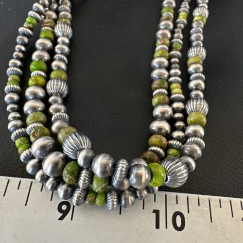 Navajo Pearls Green Turquoise Necklace | Sterling Silver | 3 Strand | 16403