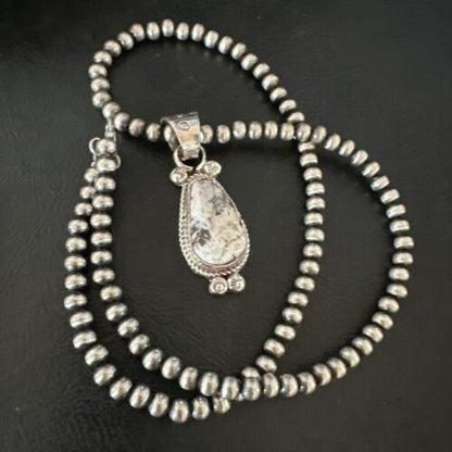 Men's White Buffalo Turquoise Pendant Necklace | Navajo Pearls | Sterling Silver | Native American Handmade | 17332