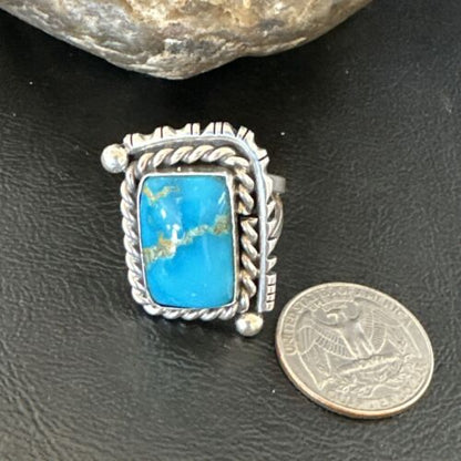 Men's Sterling Silver Blue Kingman Turquoise Ring | Sz 10 | Authentic Native American Handmade | 17647