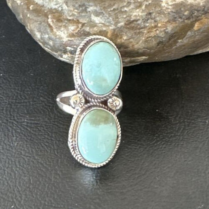Navajo Blue Dry Creek Turquoise 2 Stone Ring | Authentic Native American Sterling Silver | Multi-Stone | Sz 9 | 16736