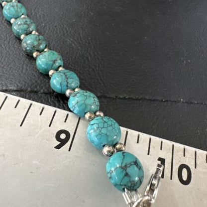 Southwestern Blue Turquoise Bead Link Bracelet | Sterling Silver | 8" | 17231