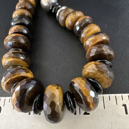 Navajo Coffee Tiger's Eye & Black Onyx Necklace | Sterling Silver Navajo Pearls | 22" | Authentic Native American | 15228