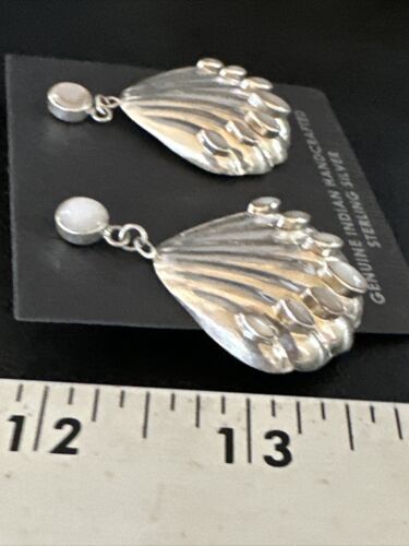 Navajo Pink Mother of Pearl Dangle Inlay Earrings | Sterling Silver | Authentic Native American Handmade | 15305