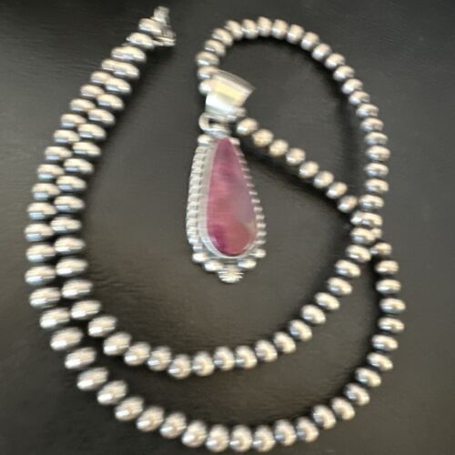 Navajo Purple Spiny Oyster Pendant with Pearls | Sterling Silver Necklace | Authentic Native American Handmade | 16059