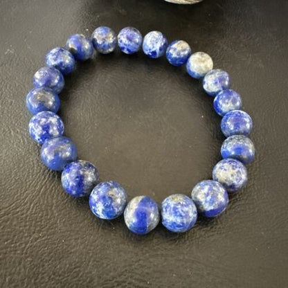 Women's Blue Denim Lapis Lazuli Stretch Bead Bracelet | 9mm | 7.5" | 16489