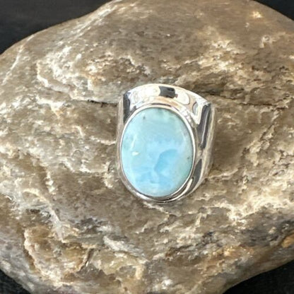 Navajo Blue Larimar Ring | Sterling Silver | Sz 7 | Authentic Native American Handmade | 17664