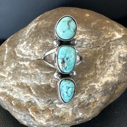 Navajo Blue Turquoise Multi-Stone Cluster Ring | Authentic Native American Sterling Silver | Sz 7.5 | 17842
