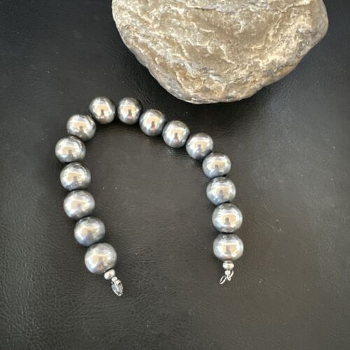Navajo Pearl Round Beads Bracelet | 14mm | 8" | Sterling Silver | Authentic Native American Handmade | 17166