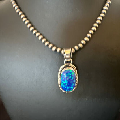Men's Women's Blue Fire Opal Pendant | Navajo Sterling Silver | Authentic Native American Handmade | 16483
