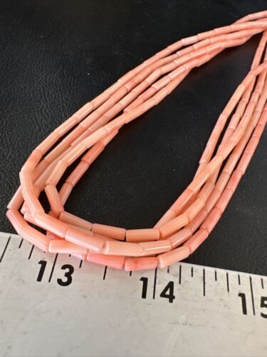 Navajo Pink Coral Tube Heishi Bead Necklace | 5-Strand Sterling Silver | 18" | Authentic Native American Handmade | 15278