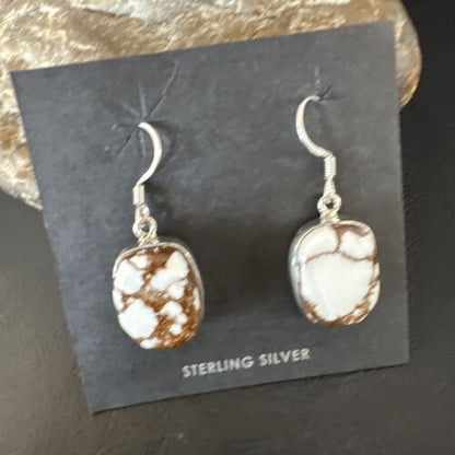 Navajo Wild Horse Turquoise Dangle Earrings | Sterling Silver | Authentic Native American Handmade | 15747