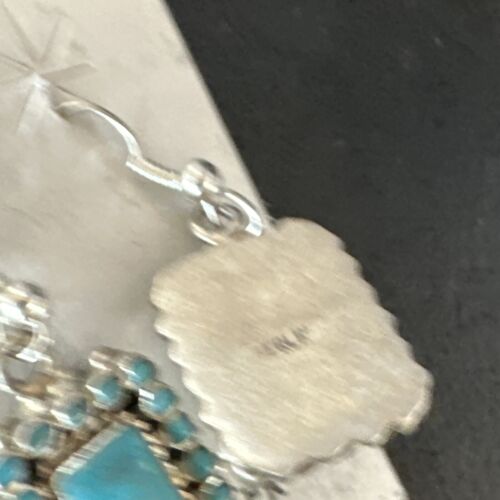 Navajo Blue Turquoise Dangle Earrings | Sterling Silver | Authentic Native American Handmade | 15439
